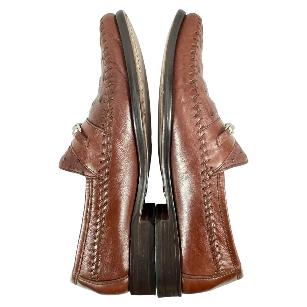 Florsheim Imperial Mens 8D Cognac Full Quill Ostrich Leather‎ Horse Bit Loafer